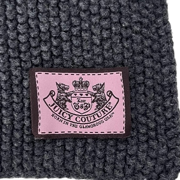 Juicy Couture Knit Scarf Gray Logo Patch Y2K Retro - Picture 4 of 5
